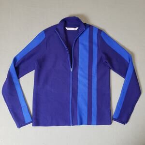 ATHLETA‎ Full Zip Blue Color Block Sweater Race Stripes Activewear Large